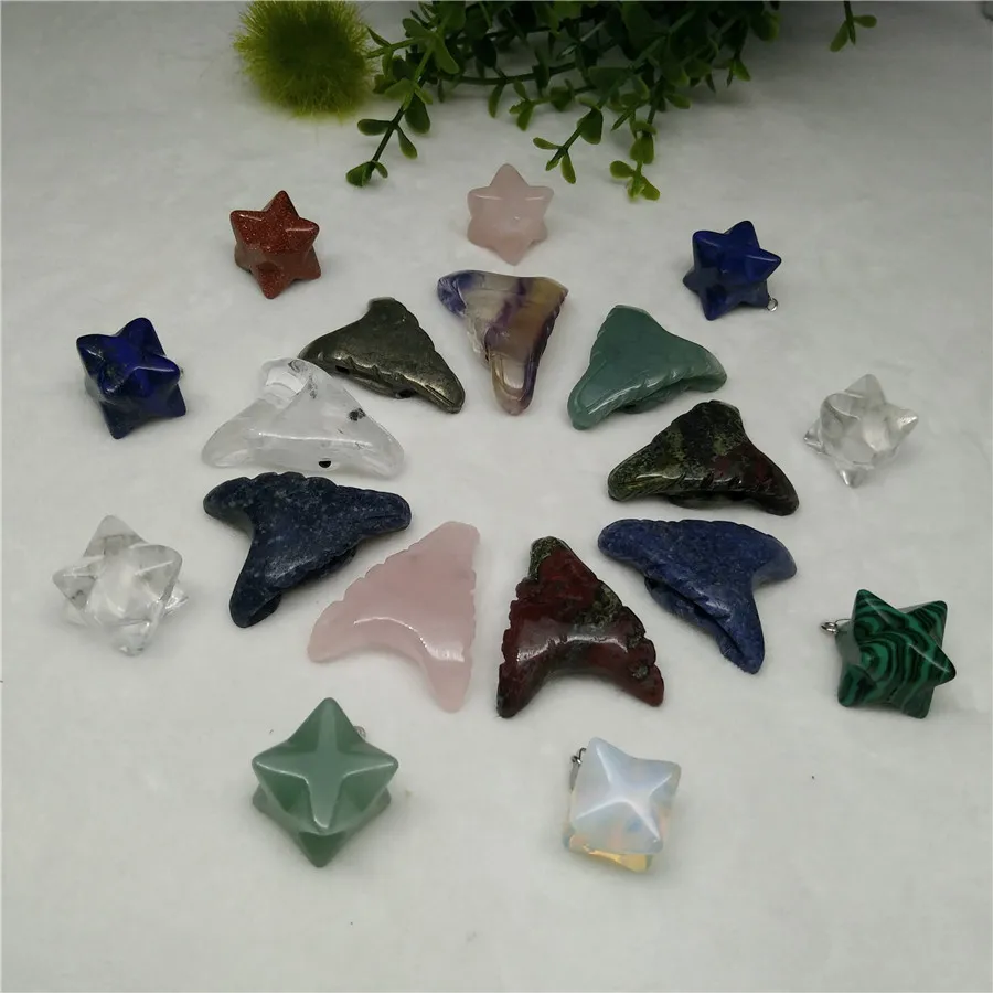 6 шт. ручной работы резной драгоценный камень Волчья Голова Merkabah звезда кулон