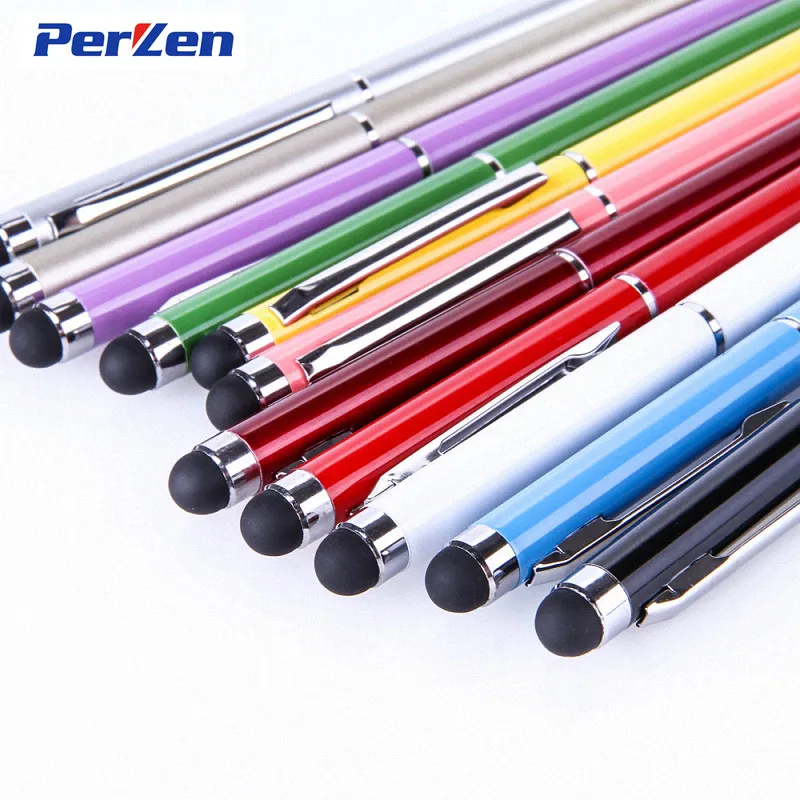 Hot!10pcs/Pack Universal 2 in 1 Touch Screen Stylus Pens for iPad iPhone Samsung Tablet / All Mobile Phones /Tablet PC + Zip Bag