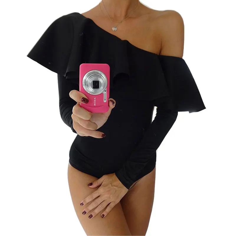 2017 Весной Новый Сексуальный Драпированные Рябить Подол С Длинным Рукавом Боди