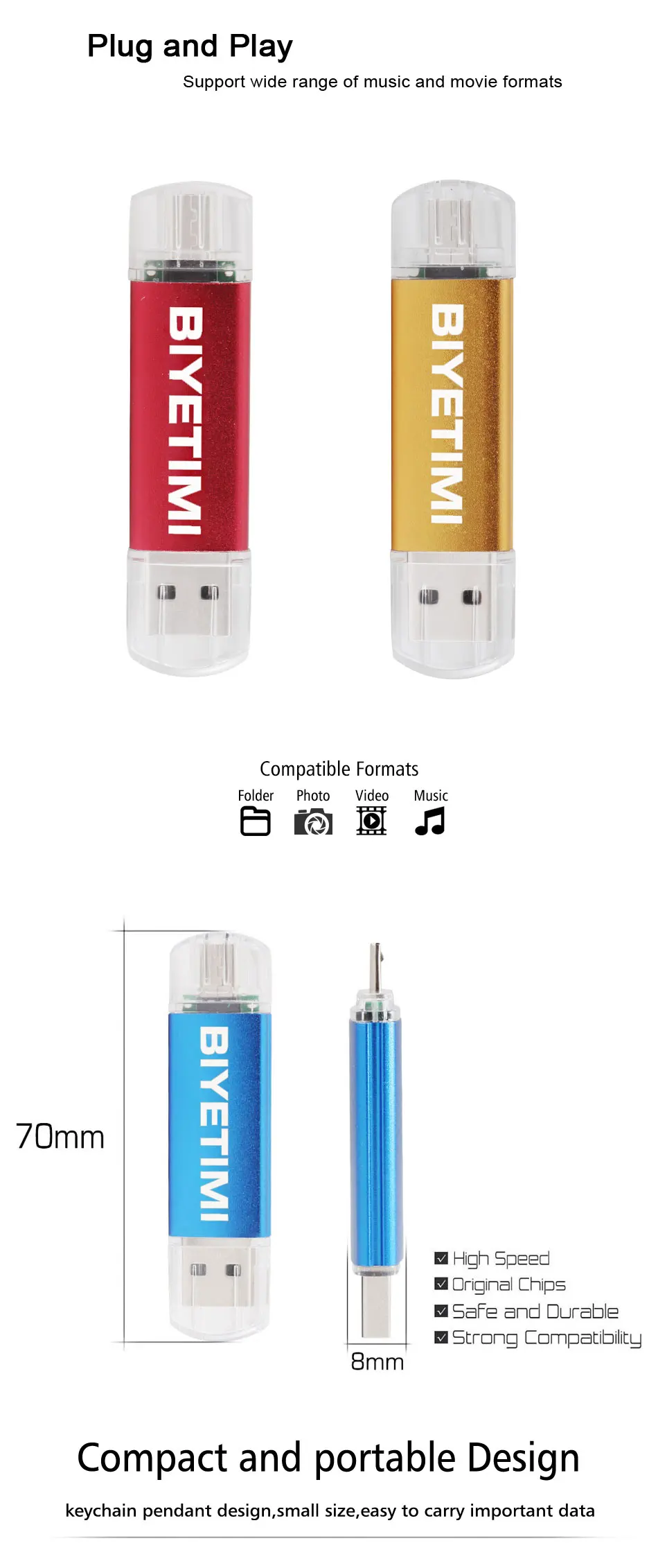 Biyetimi двойное использование Android OTG USB флеш-накопитель 4 ГБ 8 ГБ 16 ГБ 32 ГБ 64 ГБ USB 2,0 Флешка флеш-накопитель Micro USB