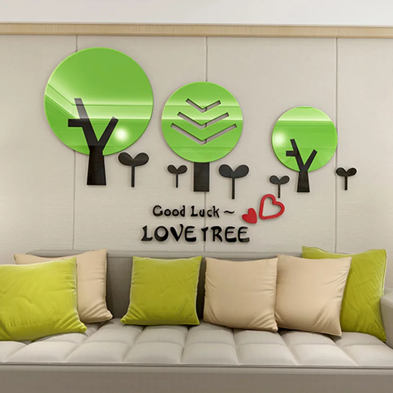 Зеленый счастливый Любовь деревья дизайн акриловая Наклейка на стену s DIY для