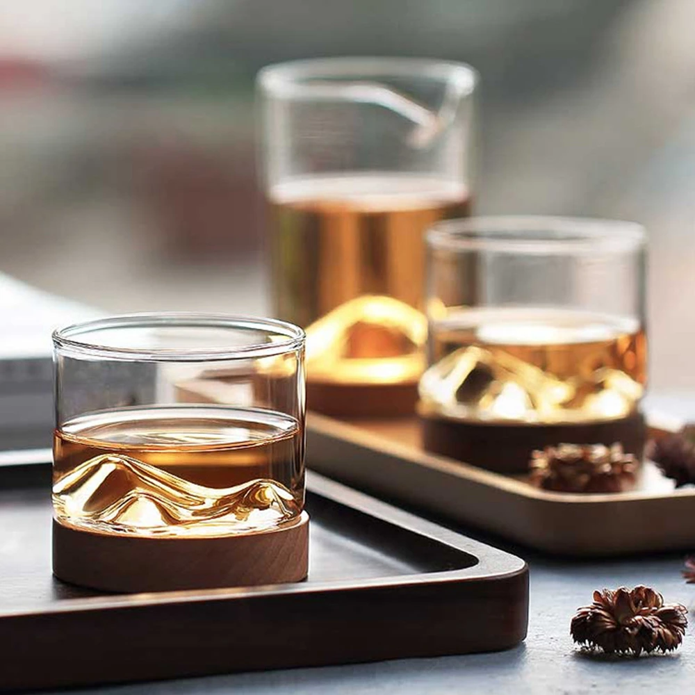 Стеклянные стаканы для виски Brandy Snifters бокалы барные чашки с деревянной основой
