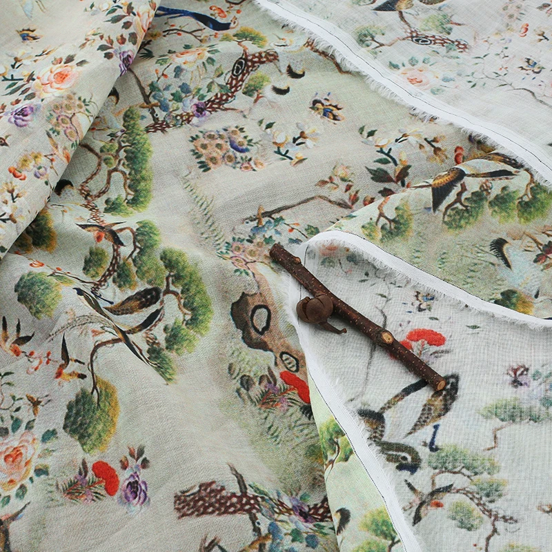 Высокое качество рами ткань Cheongsam платье рубашка tissu красивый цветок и птица