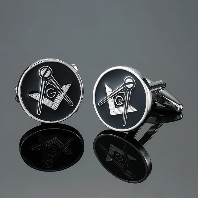 

DY The new high quality black round Masonic Cufflinks fashion Men's French shirt Cufflink free shipping