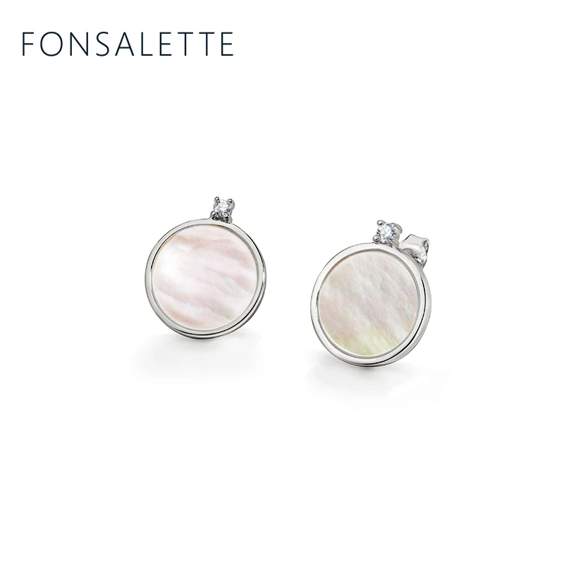 Silver-10MM Fonsalette, 925 пробы, серебро, 18 К, золото, тон, кубический циркон, натуральный, серьги-гвоздики в виде ракушки, Круглый, перламутр, серьги для девочек szk30 - Цвет камня: Silver-10MM