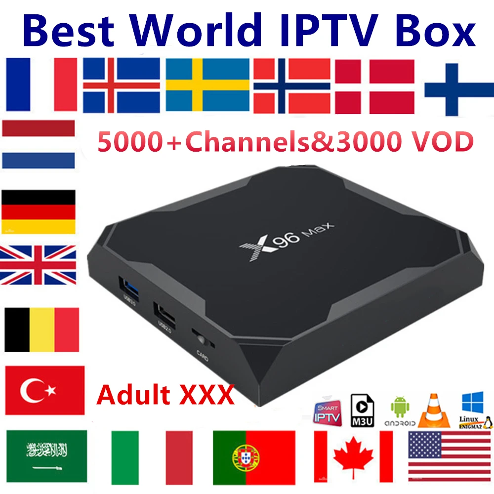 Французский IP tv X96 MAX android 8,1 tv box 1 год IP tv подписка Швеция Италия голландский Европа Испания США M3U взрослый xxx smart tv box