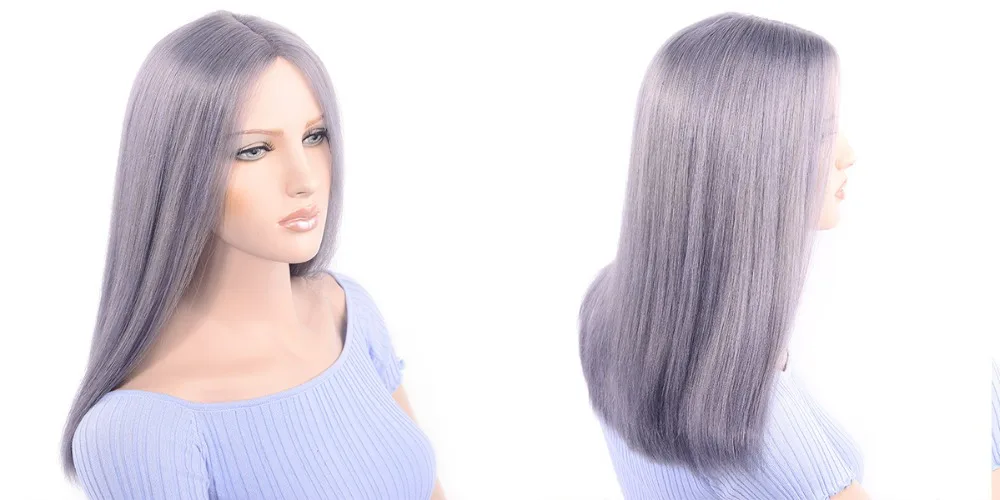 LADYSTAR Человеческие волосы Remy, парики 150% плотности для женщин, серый цвет, парики, длинные волосы, прямые, средняя длина, парик