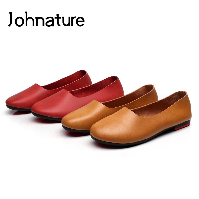 Johnature 2021 Новинка весны/белые осенние туфли ручной работы из натуральной кожи