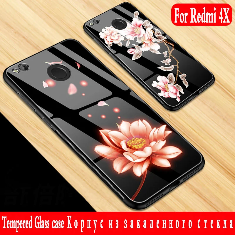 For xiaomi redmi 4X case Luxury Tempered Glass Cover Soft TPU Silicone Bumper for pro |