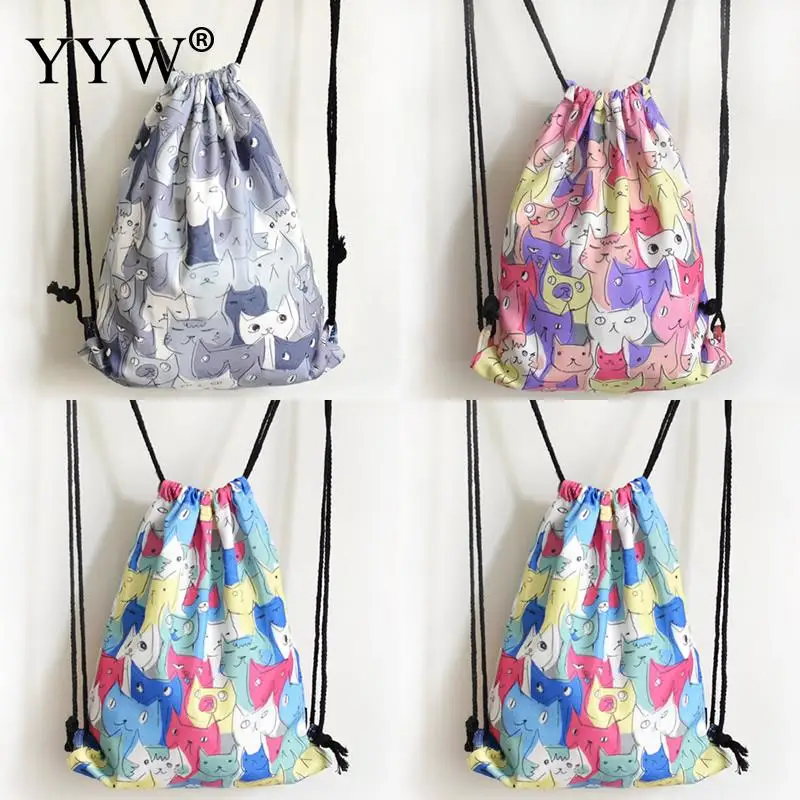 YYW Для женщин парусиновая сумка на шнурке рюкзак для девочек-подростков школьный