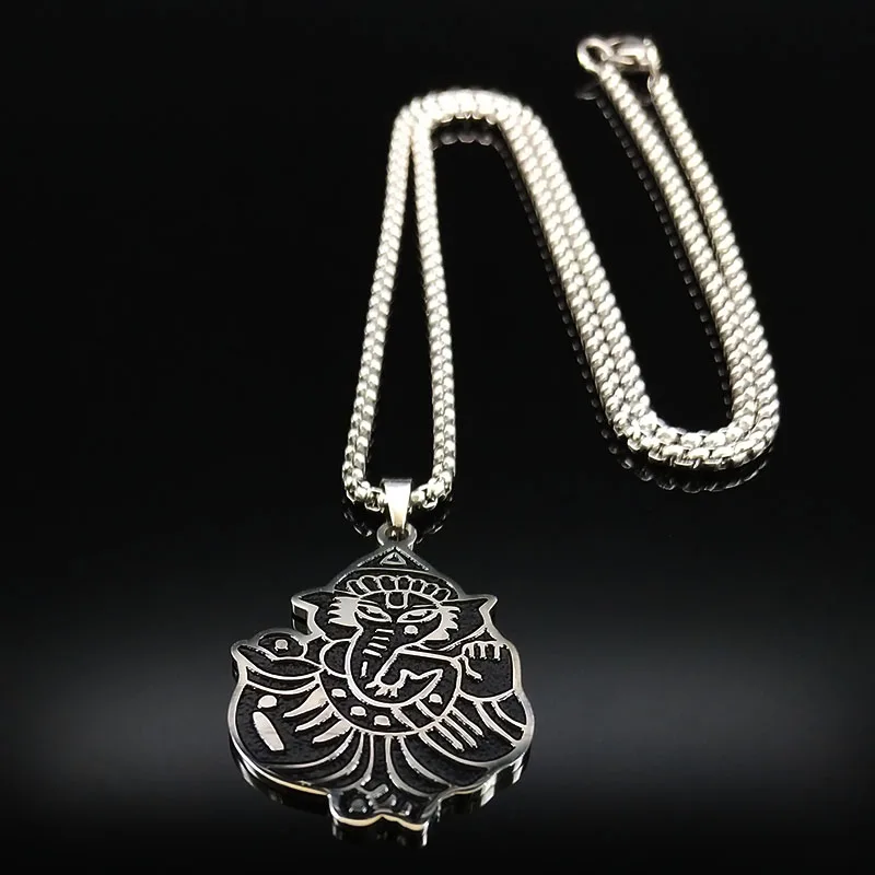 2021 ожерелья Ganesh the elephant God Yoga mandala из нержавеющей стали для мужчин черная цепочка