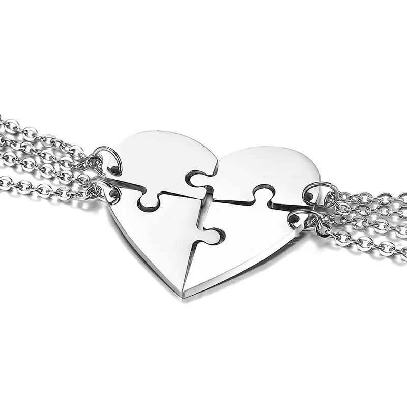 silver color 3 шт. дружба тройное ожерелье головоломка сердце кулон из нержавеющей стали лучший друг персонализированные имя унисекс ювелирные изделия - Окраска металла: silver color
