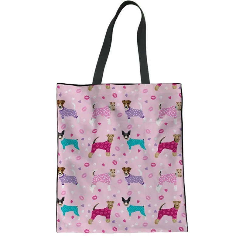Женские льняные сумки-тоут с принтом лисицы терьера милые розовые сумки