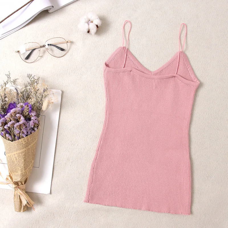 Кроп-топы Tamls Camis Camisole tank Moda Mujer вязаная футболка топы без рукавов Повседневная футболка