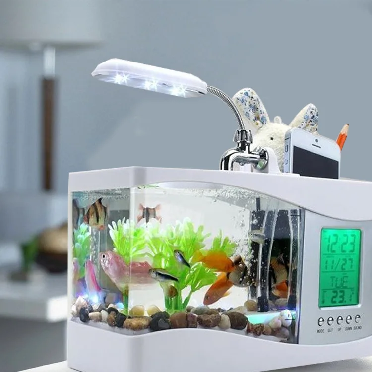 

Desktop decoration USB Mini Originality peculiar gift Home fish tank Pen container number calendar time Alarm clock LED lamp