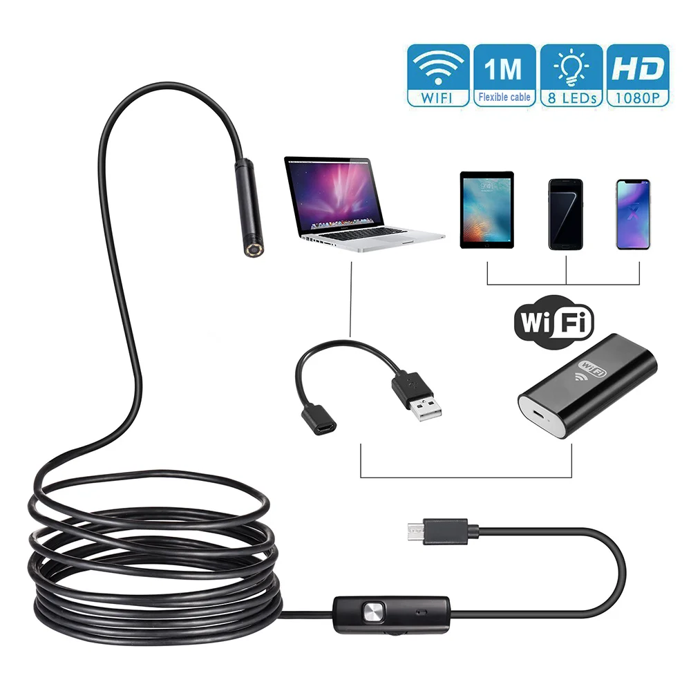 Камера эндоскоп с Wi Fi 1080P 8 мм|Камеры видеонаблюдения| |