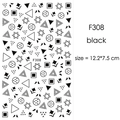 F308black 1 лист серебряный золотой белый черный абстрактная графика дизайн круглый квадратный треугольник наклейки для ногтей Луна Звезда наклейки для ногтей - Цвет: F308black