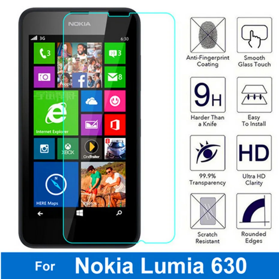 2 шт. 9H ультратонкое закаленное стекло премиум класса для Nokia Lumia 630 635 636 638 Dual Sim N630