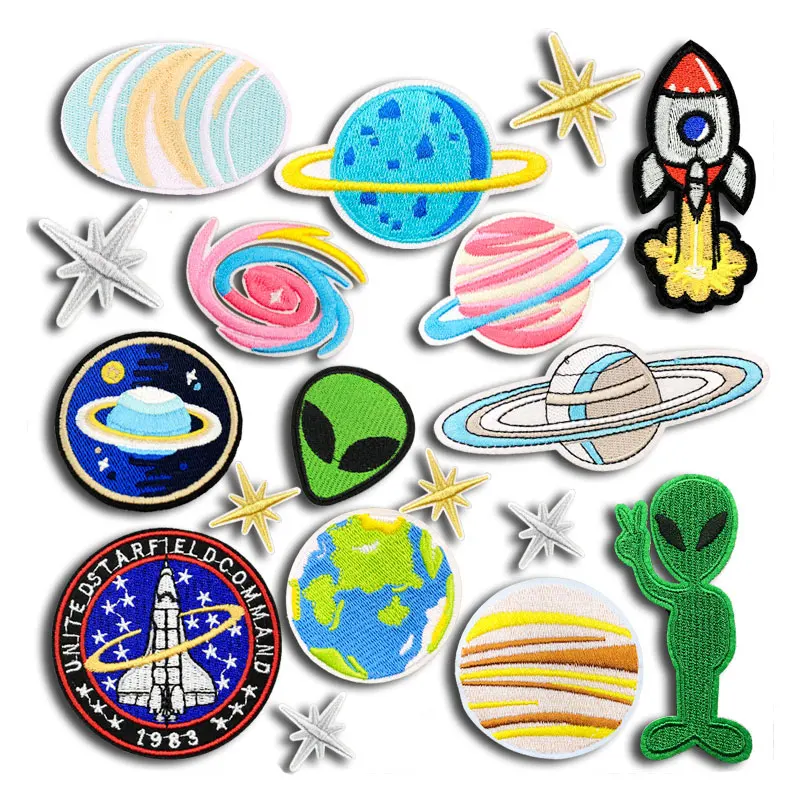 

UFO Alien Embroidery Patch Applique Iron on Clothes Star Sky Stickers Fabric Iron Patches for Clothing Children Badges Bag