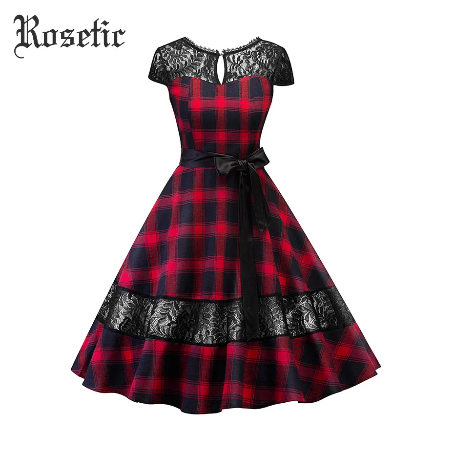 Женское кружевное платье в клетку с открытой спиной|Женские платья| |