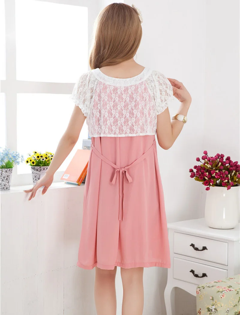 Maternity Dresses Lace Chiffon Knee Length Dress pregnancy Casual Clothes for pregnant women Summer Clothing Large size 2014 New|dress