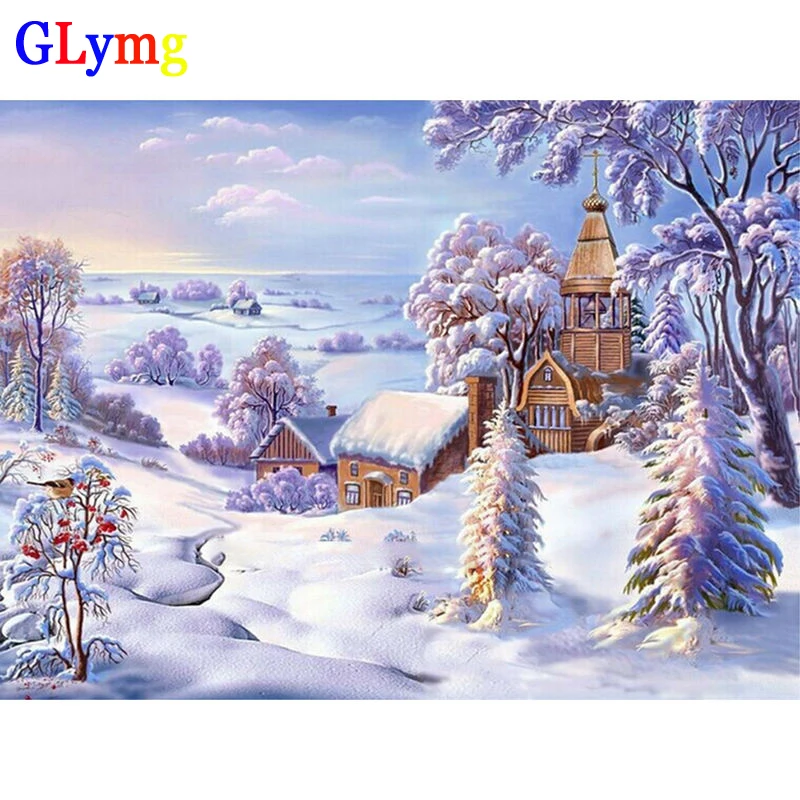 GLymg рукоделие Снежные пейзажи Diy Алмазная картина вышивка крестиком кабина
