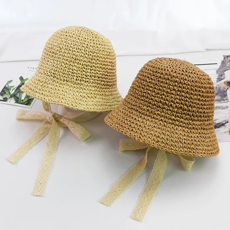 2019 Spring and summer women baby girl fisherman hat cute lace cap 1-4 years old children's sun visor straw parent-child | Детская