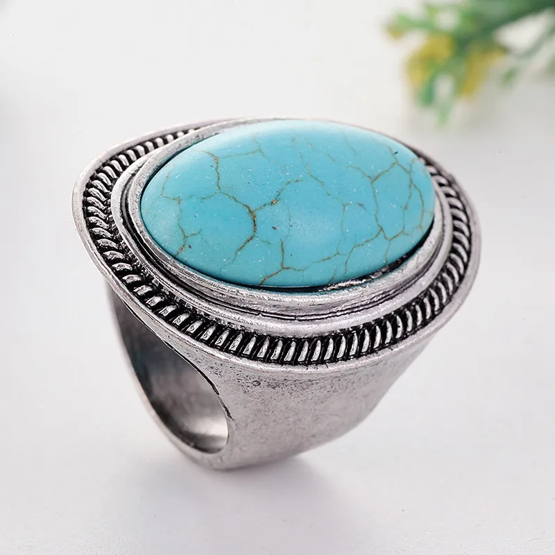

Bohemian Vintage Knuckle Rings For Women Classic Crack Pattern Blue Stone Inlaid Beveled Edges Rings Jewelry Accessories Z5J385