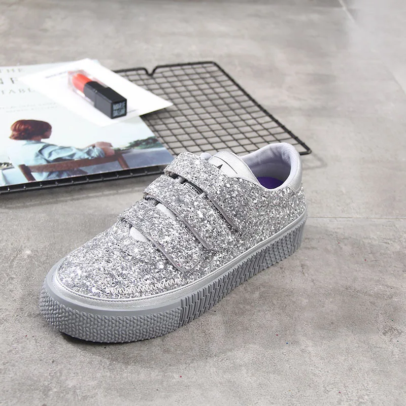 Обувь женские кроссовки на платформе с блестками zapatos de mujer B Новинка сезон весна