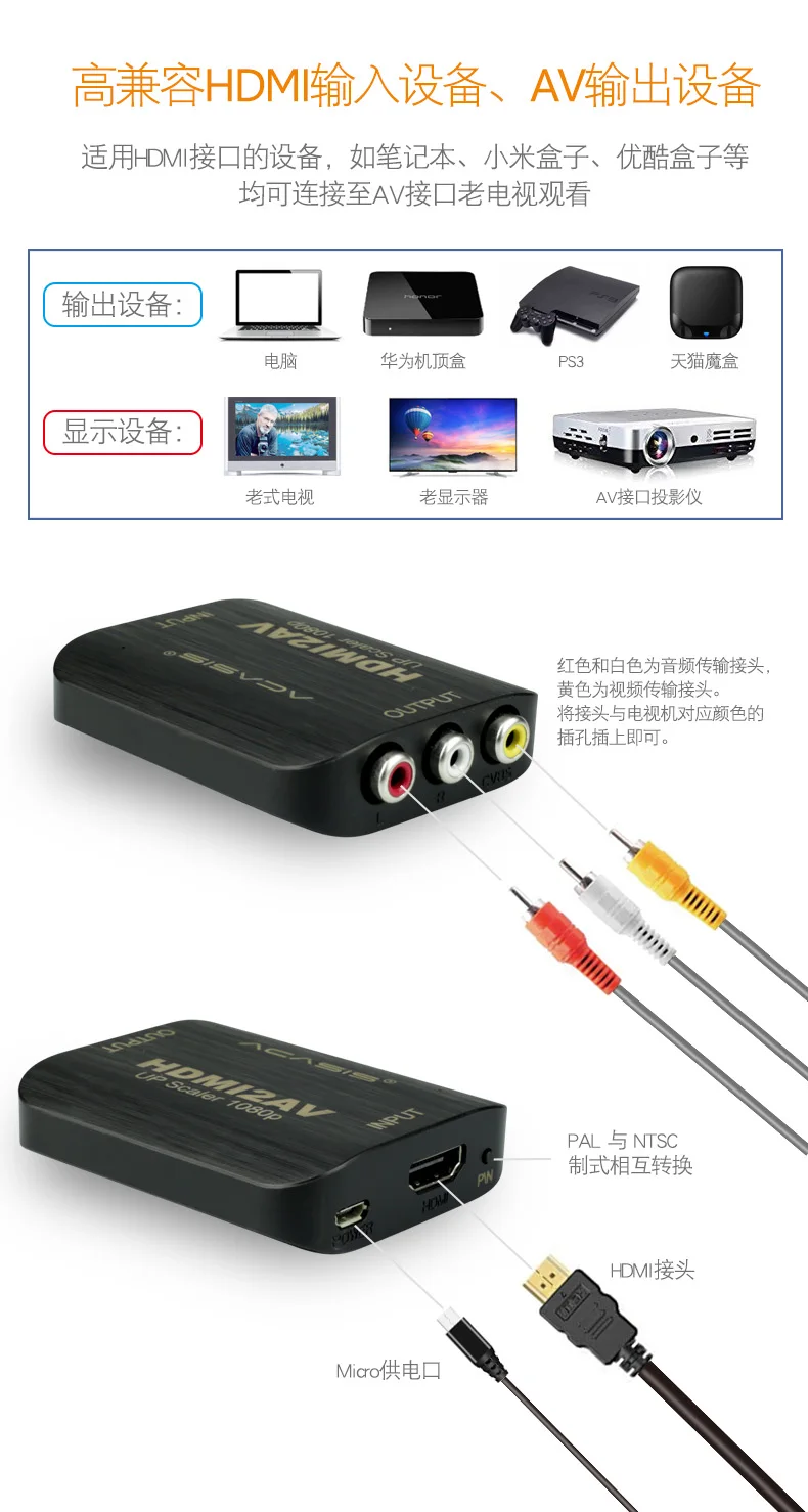 Acasis 1080P HDMI в SCART AV конвертер адаптер коробка HDMI2AV HD видео аудио Scart out для PS4 DVD старый