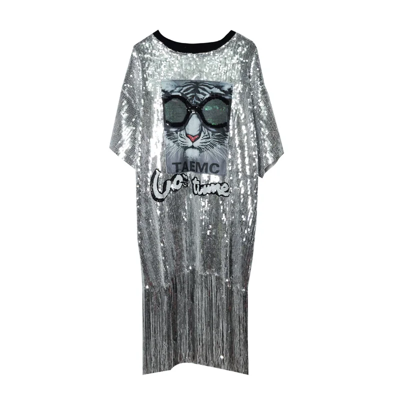 2020 шикарное Серебряное платье с блестками и кисточками вечерние платья женские