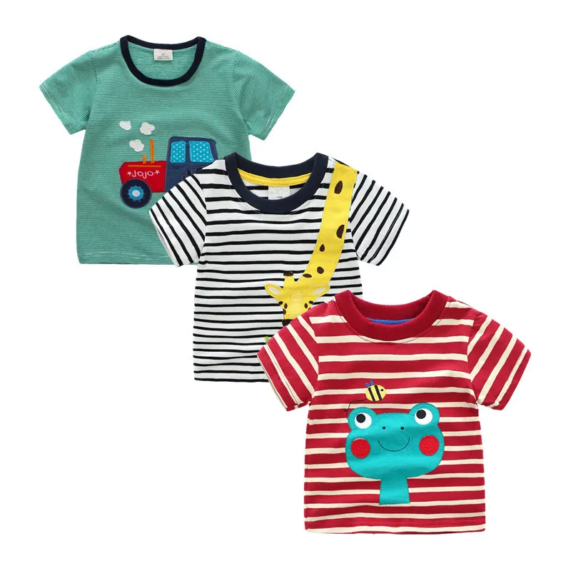 

Baby Boys Striped dinosaur T Shirt For Summer Cartoon Print Infant Kids Girls fish T-Shirts Clothes Cotton Toddler Letter Tops
