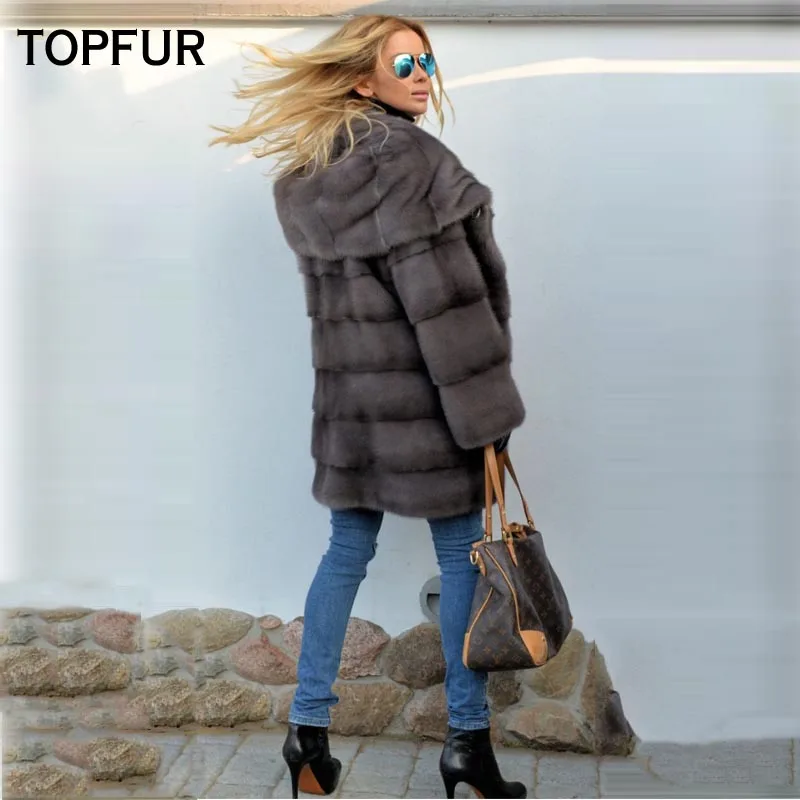 Новая стильная шуба TOPFUR из натурального меха норки женское длинное тонкое