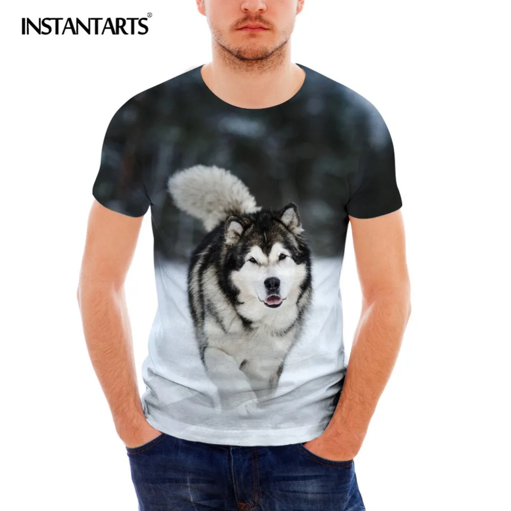 

INSTANTARTS Summer Men's Casual Tops Clothes Youth Boy Alaskan Malamute Print Breathable Tshirts Short Sleeved Man Tees T-shirts
