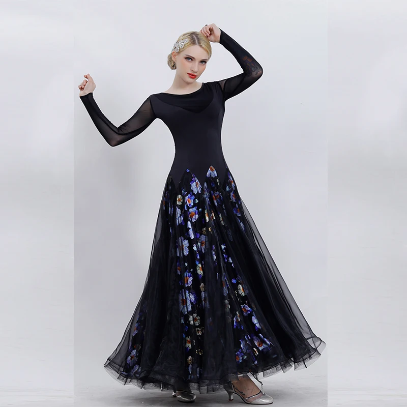 

2019 Festival Clothing For Women Rave Festival Flower Pattern Skirt Waltz Standard Ballroom Dance Competition Dresses BL1518