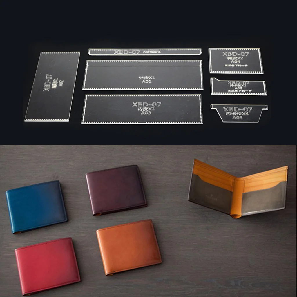 7 Pieces Leather Craft Handmade Clear Acrylic Purse Short Wallet Pattern Stencils Templates | Дом и сад