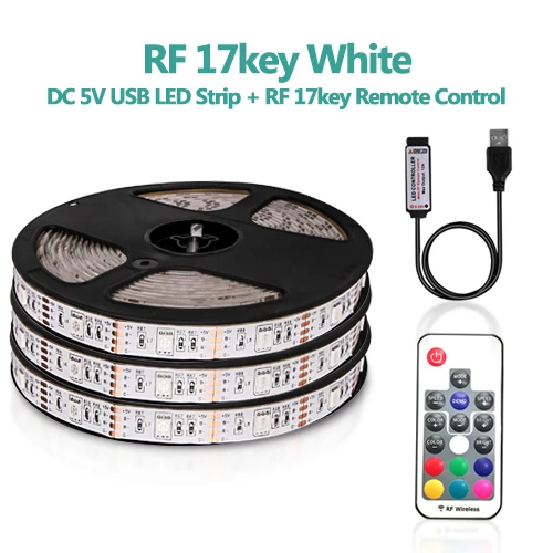 DC5V USB Светодиодная лента гибкий светильник 5050 RGB мини 3 ключа 17Key RF ИК пульт дистанционного управления лента IP65 50 см 1 м 2 м 3 м ТВ фоновый светильник ing - Испускаемый цвет: 17key RFremote White