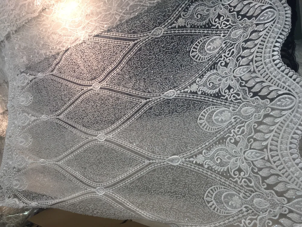 

new 5yards/bag FH29# White Hand beads tulle mesh lace fabric for bridal wedding dress/sawing Free shipping alibaba express