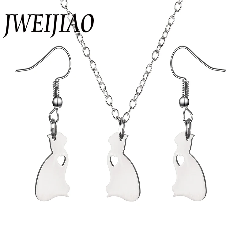 

JWEIJIAO Promotional No Fade Stainless Steel Animal Cat Charms Statement Necklace/Earrings Jewelry Sets Party Gift SKU15
