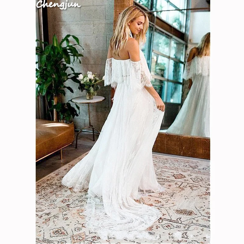 Свадебное платье Chengjun в западном стиле а-силуэт пляжном бохо | Свадьбы и