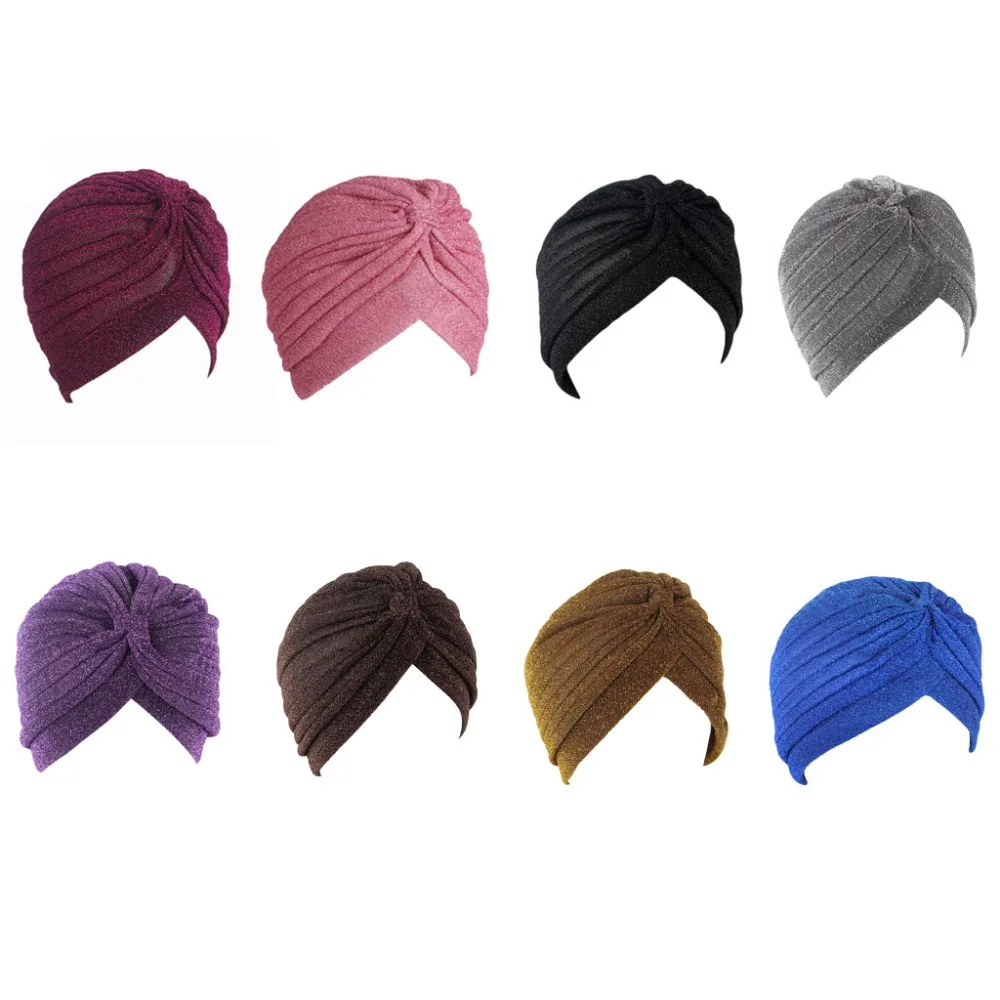 

New fashion Women Shiny Shimmer Sparkly Indian Turban Hat Muslim For Women