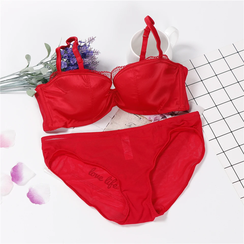 Женское нижнее белье ropa interior femenina conjunto, кружевной Женский комплект с бюстгальтером на половину чашки красного цвета, чашка ABC, нижнее белье