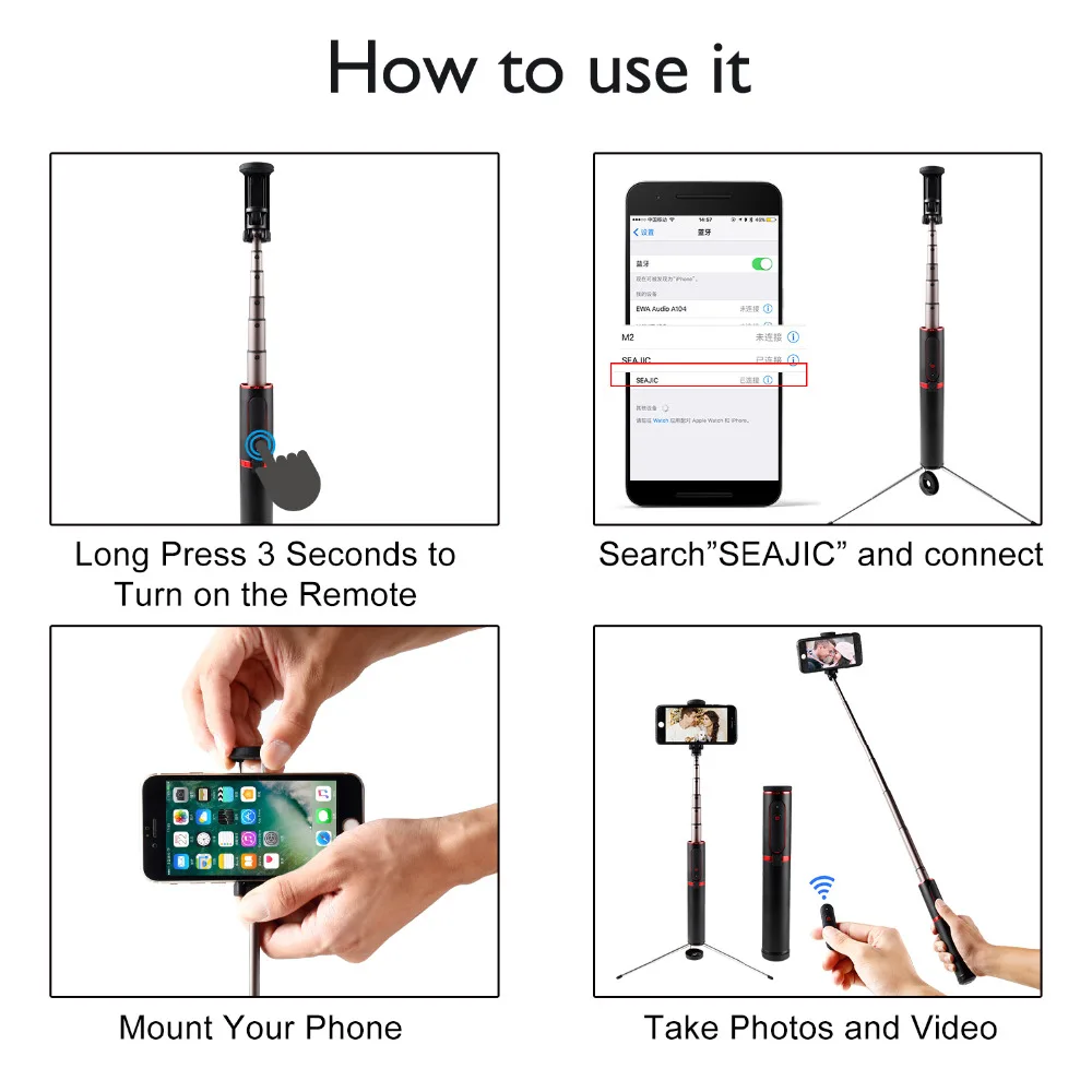 ASHANKS Bluetooth селфи палка мини штатив 3 в 1 монопод беспроводной дистанционный затвор