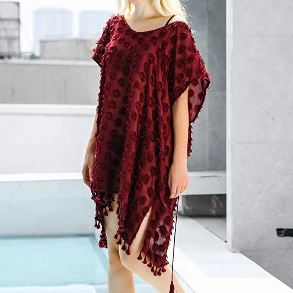 style2-red Сексуальное женское свободное пляжное платье, туника, однотонное бикини, накидка, купальник, пляжная одежда, купальник, открытое пляжное платье, Robe De Plage - Цвет: style2-red