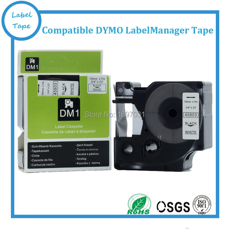 

15 pcs 45803, 19mm black on white dymo label tape