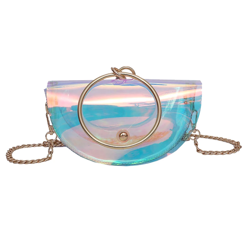 Прозрачная Лазерная Персонализированная Сумка седло с металлическим кольцом и