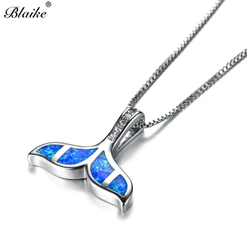Ожерелье Blaike с синим/белым огненным опалом женское изящное колье подвеской в