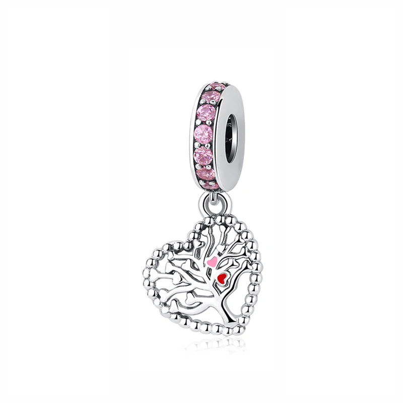 Tree of Love Аутентичные оригинальные бусины из стерлингового серебра 925 амулет, сердечко любви семейное дерево мама талисманы подходят Пандора браслеты для женщин DIY ювелирные изделия - Цвет: Tree of Love