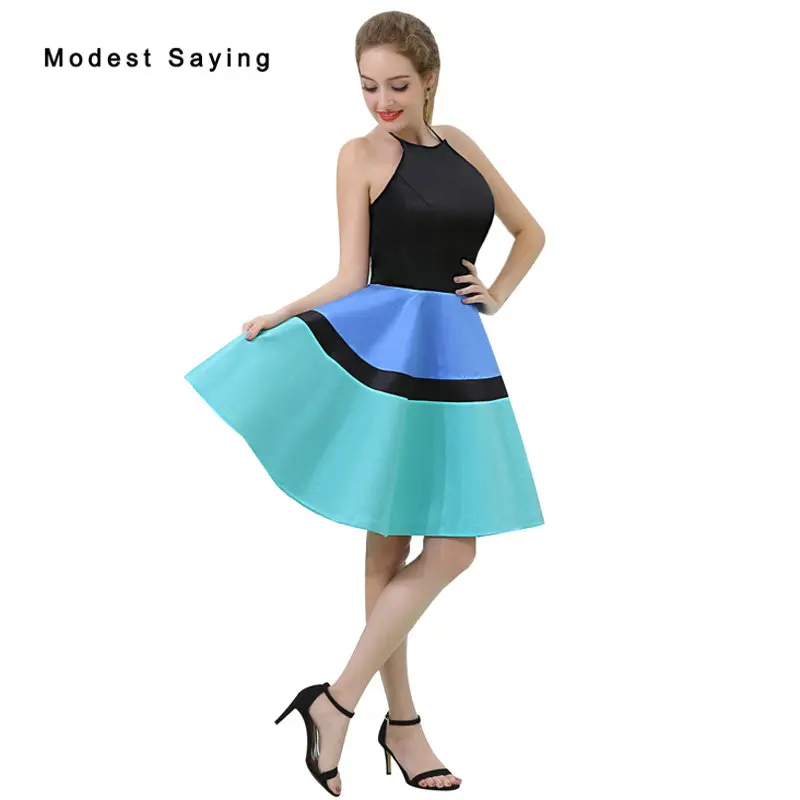 Сексуальные черные и синие платья трапециевидной формы с лямкой на шее для