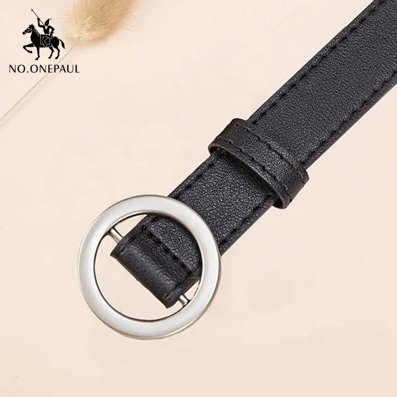 SSM01 black silver NO. ONEPAUL пояс Женский, не пористый, свободная регулировка, непористый, простой, дикий, студенческий, ретро, Золотое отверстие, круглая пряжка, Дамский маленький ремень - Цвет: SSM01 black silver